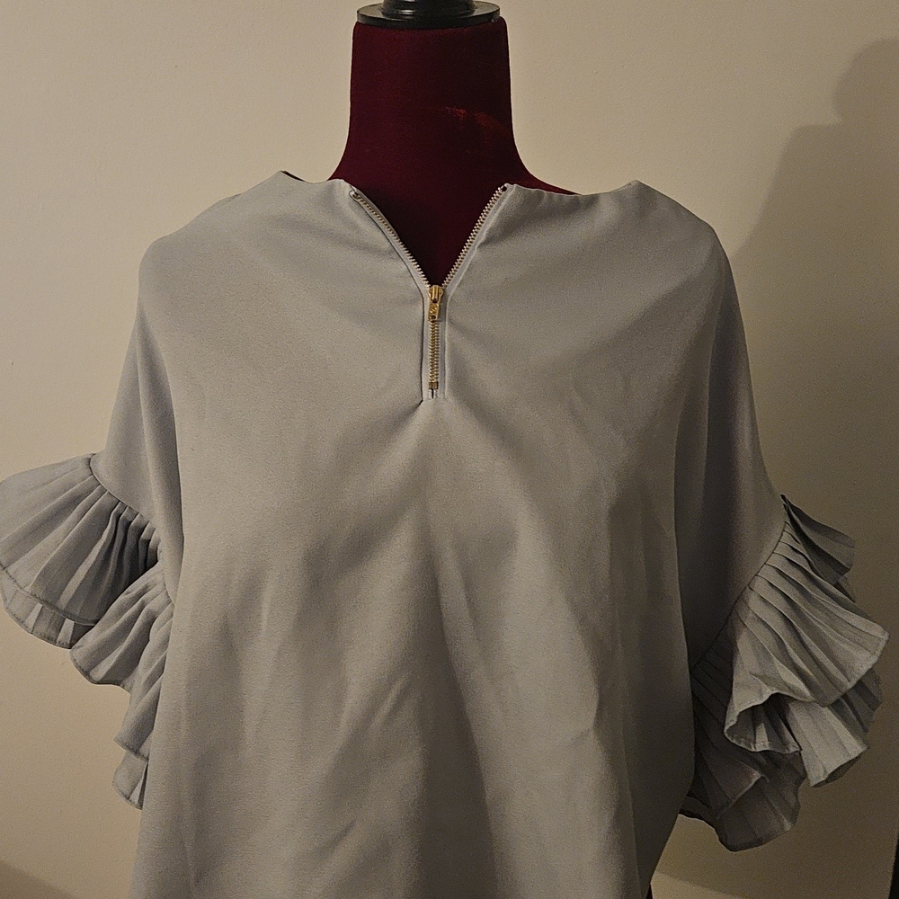 SHEIN Gray Blouse with Ruffle Sleeves
